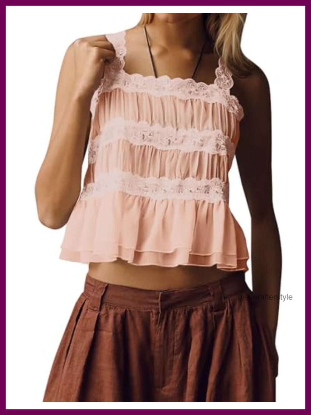 Lace Chiffon Camisole Shirred Peplum Sleeveless Tank Top